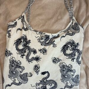 Dragon Print Chain Strap Top
